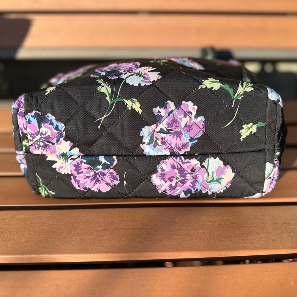 Vera Bradley Black Quilted Tote with Purple Floral Pattern - Picture 7 of 9